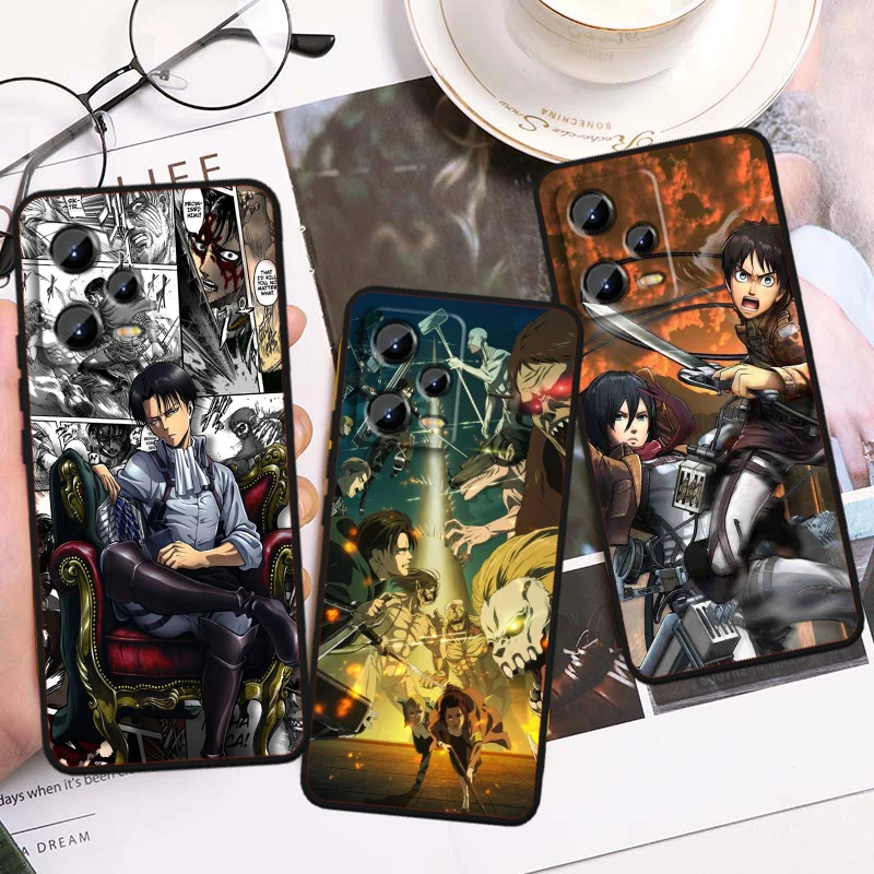 Attack On Titan Anime For Xiaomi Redmi Note 13 12R 12 12S Turbo 11 11T 11S 10 10S Pro Plus 5G Black Funda Phone Case