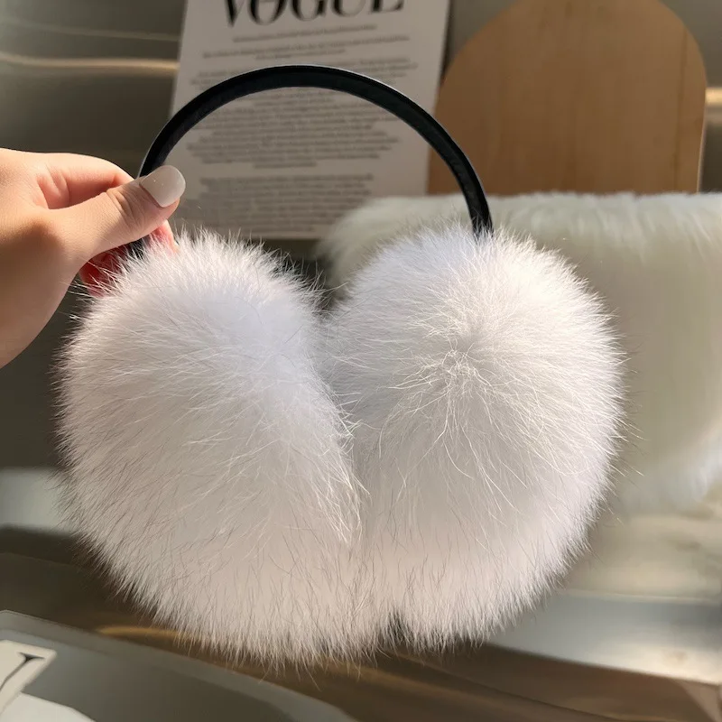 New Style Luxury Ladies Fox Fur Earmuffs Winter Women Warm Real Fox Fur Earmuffs Girl\'s Earlap Ultra Large Ladies Plush Earmuff