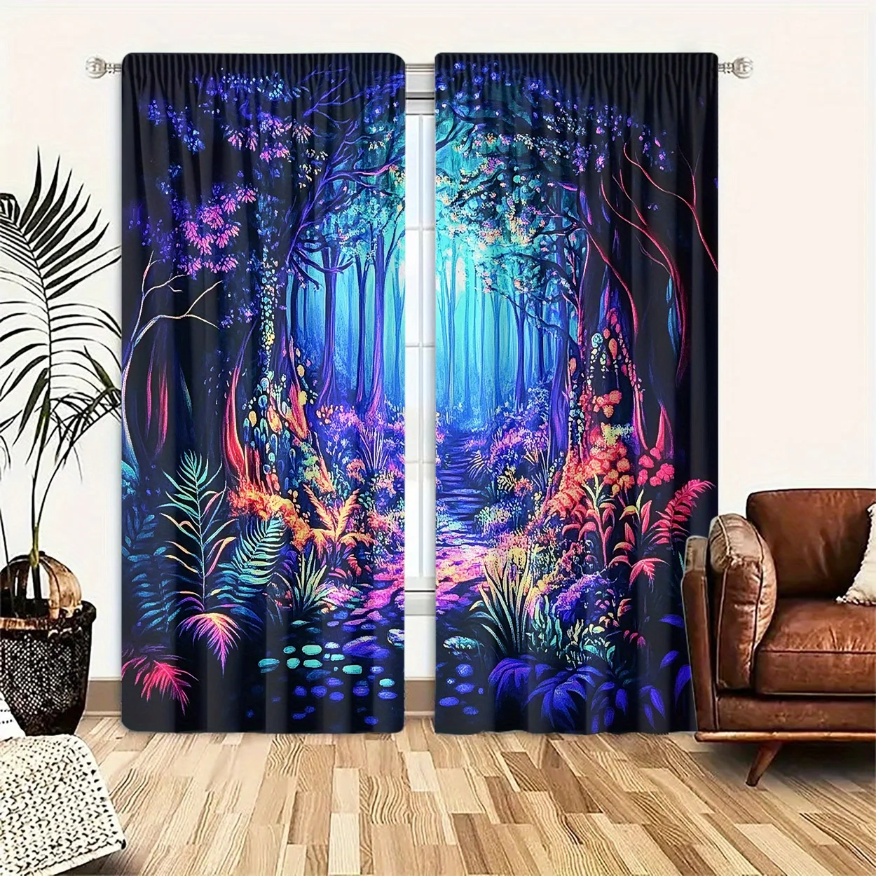 dynamic forest scene curtains with pole-style design are suitable for bedrooms, offices, kitchens, bathrooms and living rooms