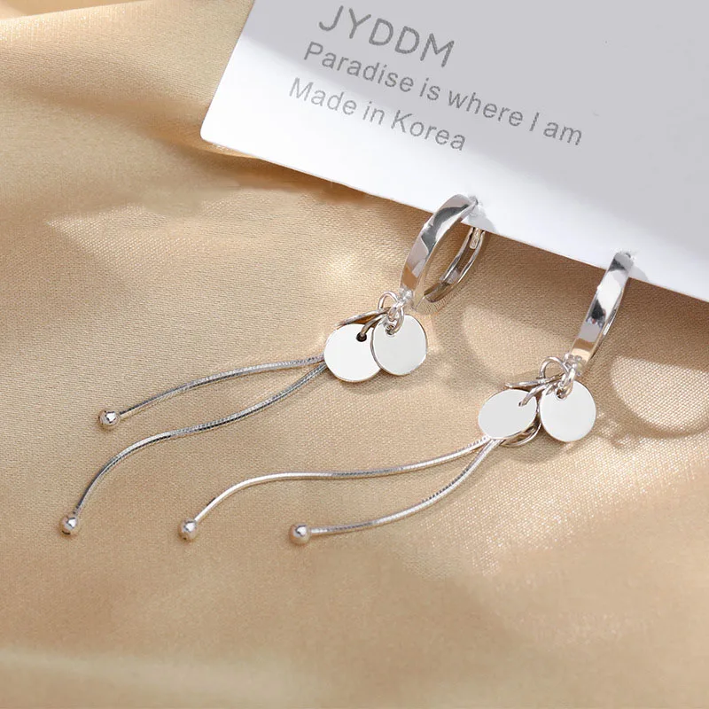 925 Sterling Silver Round Discs Hoop Earrings for Women Long Tassels Earrings Fine Jewelry Gifts Wholesale S-E1342