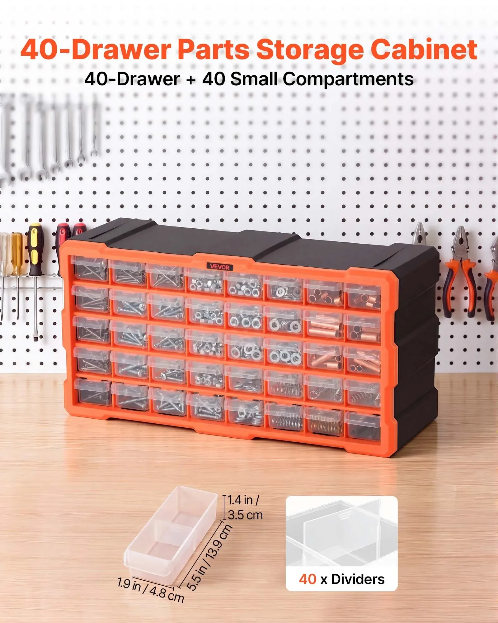 40 Drawer Plastic Storage Cabinet Wall Mounted Hardware Organizer Box Stackable Multi Grid Tool Bin for Garage Workshop Crafts Screws Small Parts Organization Heavy Duty Tool Case