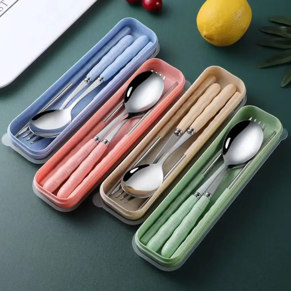 

Stainless Steel Camping Utensils Set Reusable Eco-Friendly Travel Cutlery Chopsticks 3-in-1 Camping Spoon Fork