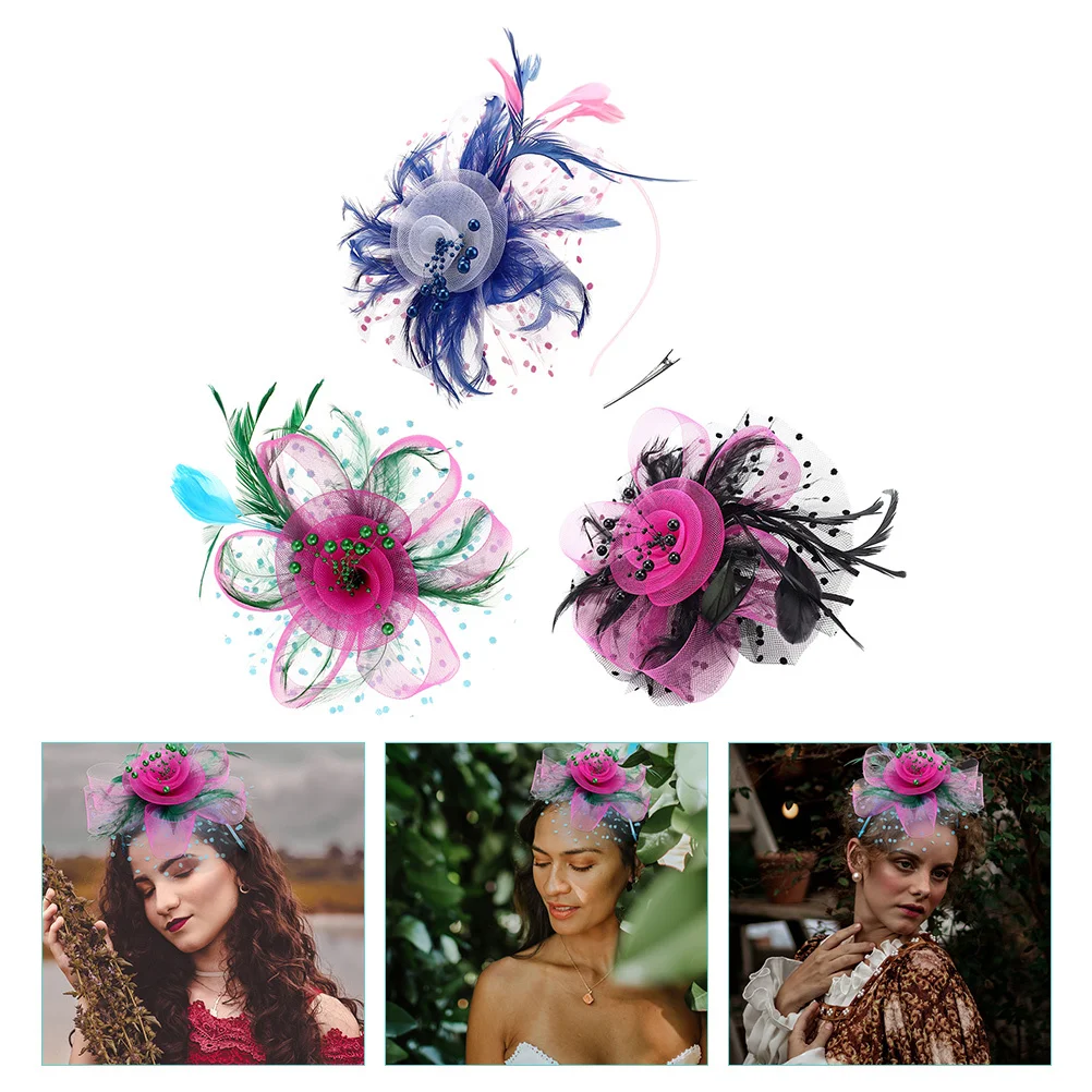 

3Pcs Fascinators Headband Vintage Fascinator Hair Accessories Tea Party Wedding Cocktail Hats Women Tea Party Hats