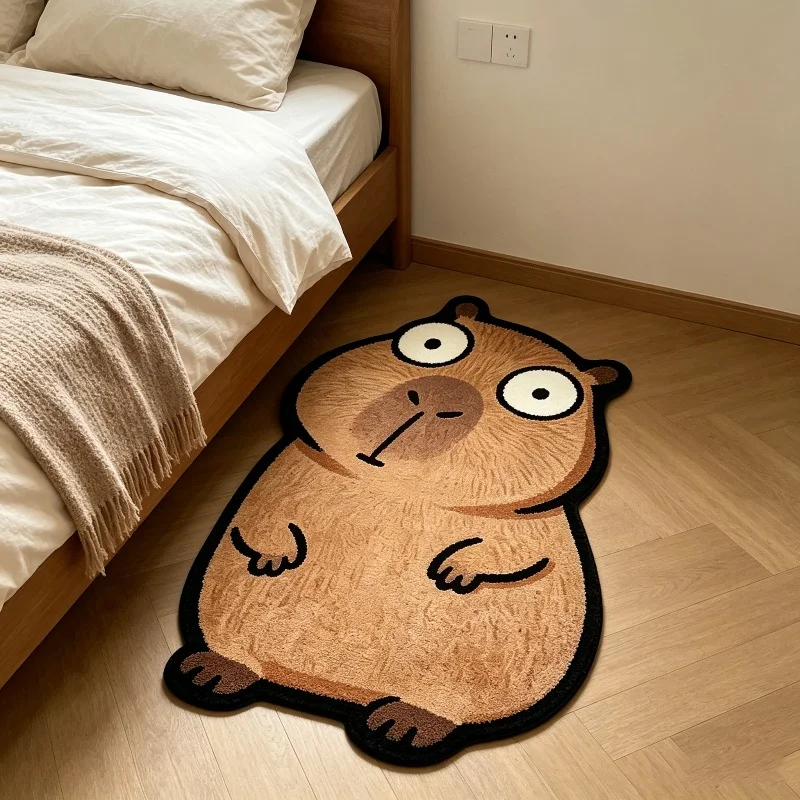 Cute Cartoon Capybara Irregular Carpet Fun Creative Home Decor for Living Room Rugs Bedroom Bedside Soft Washable Floor Mat