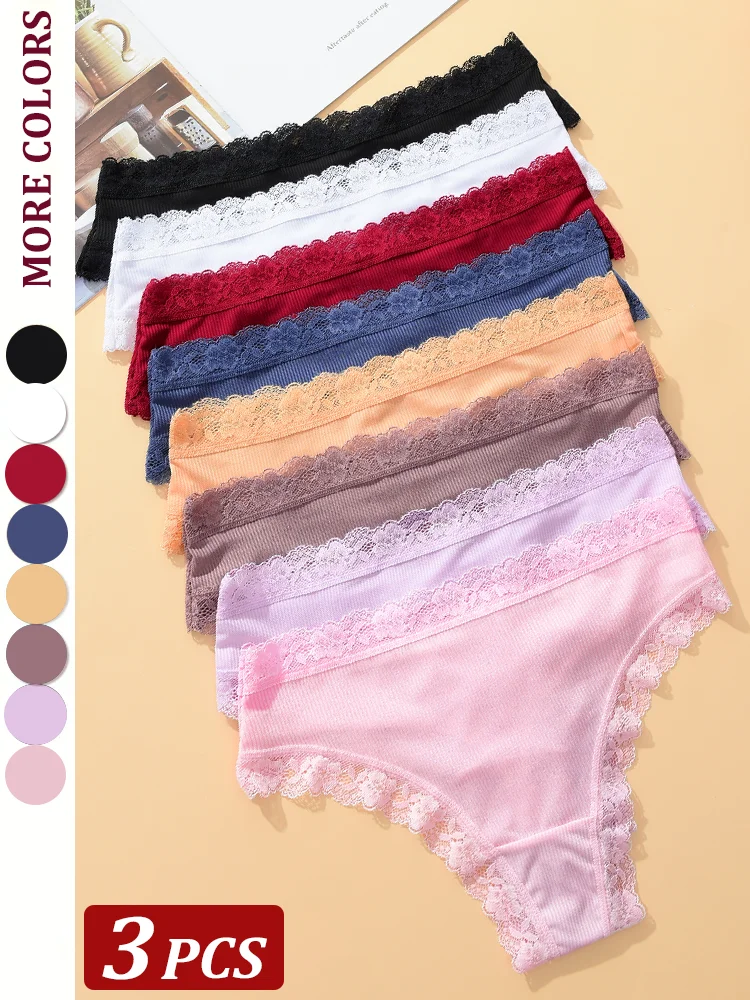 3 pièces femmes coton Lingerie Sexy string doux mode culotte Femme Design sous-vêtements Pantys sous-vêtement Lingerie dentelle intimes S-XL
