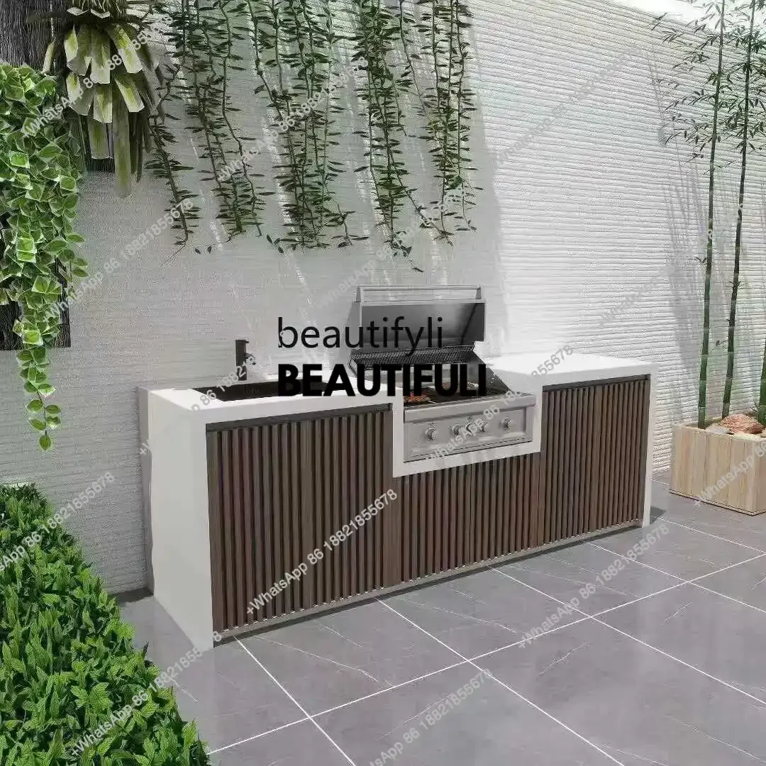 

SS NewOutdoor Courtyard Stone Plate Barbecue Table Outdoor Balcony Bar Hand Washing Integrated Kitchen Island