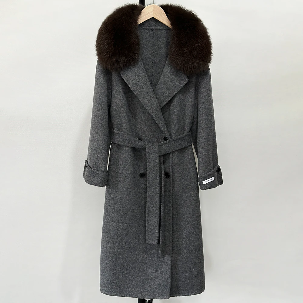 

Woolen Jacket Autumn Real Fox Fur Collar Outerwear Women 2025 New Winter Fashion Elegant Cashmere Wool Blends Coat Fur Jacket