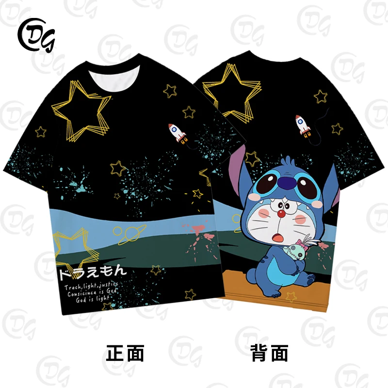 Doraemon T-shirt met korte mouwen Mannelijke en vrouwelijke kinderen Ouder-kind outfit Paar Kleine Jingdang Doraemon Losse top met halve mouwen