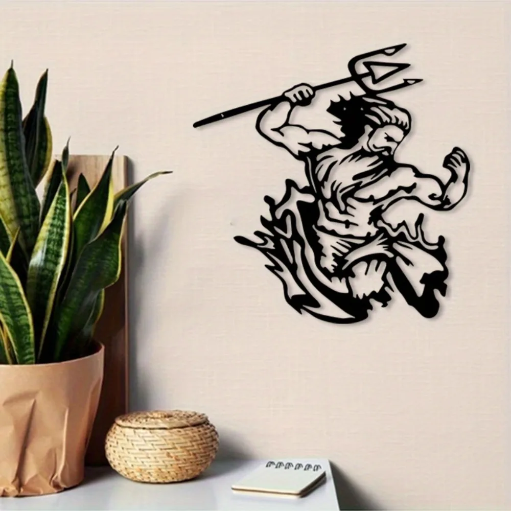 CIFBUY Wrought Iron Metal Wall Art Poseidon Greek Mythology Sea God Mural Powder Coated Decor For Study Home Hanging Accent Gift