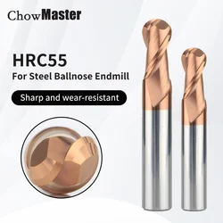 HRC55 2F Coated Ball Nose Carbide End Mill for Steel Tungsten Steel Milling Cutter CNC Machine Tools