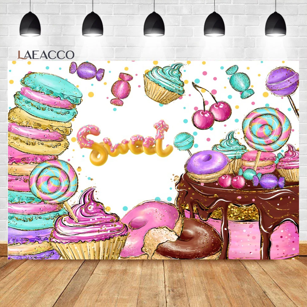 

Laeacco Sweet Dessert Birthday Photocall Backdrop Ice Cream Lollipop Baby Shower Kids Portriat Customized Photography Background