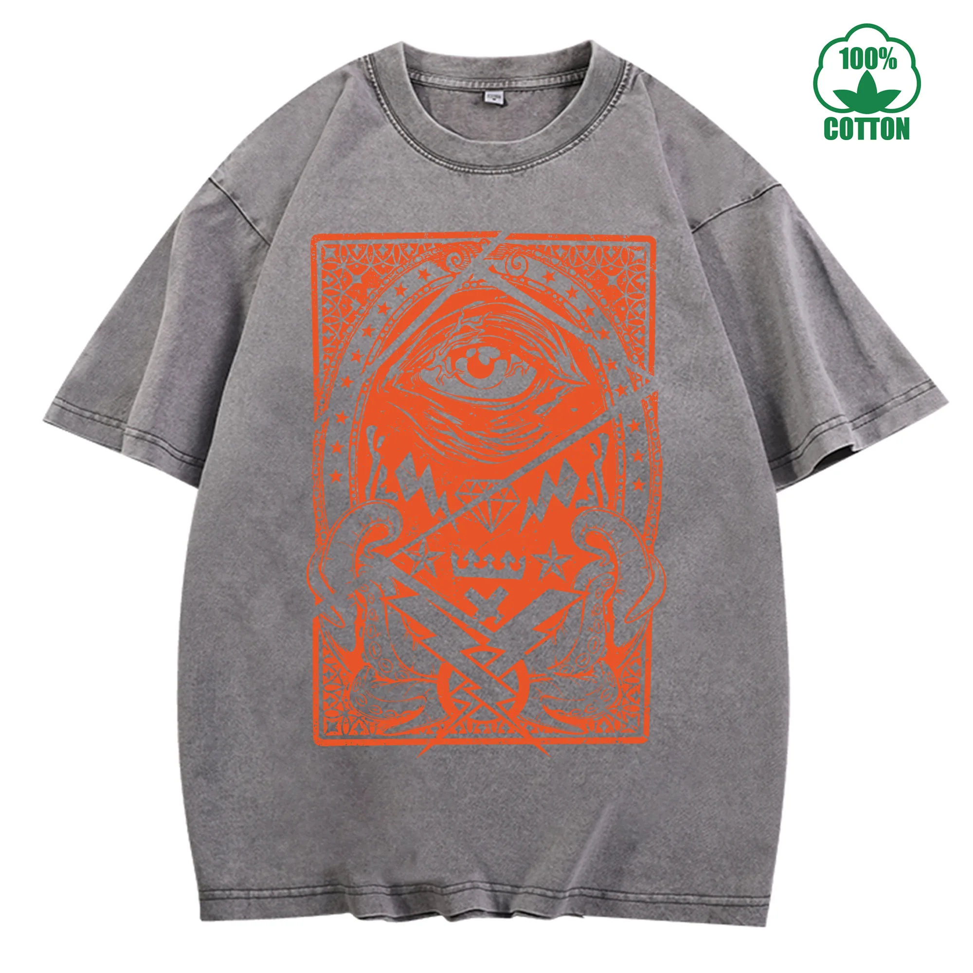 تي شيرت كلاسيكي مغسول بطاقات التارو المكسورة 230 جرام 100% قطن مريح كبير الحجم ملابس الشارع للجنسين #3