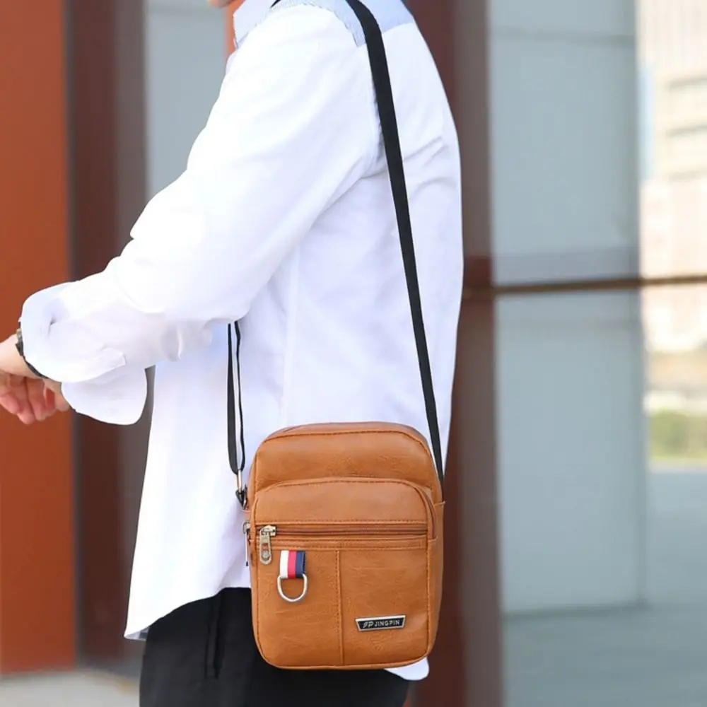 Modische Herren-Umhängetasche aus PU-Leder, lässig, wasserdicht, große Kapazität, braun, schwarz, Crossbody-Tasche für den Außenbereich – Detail 6