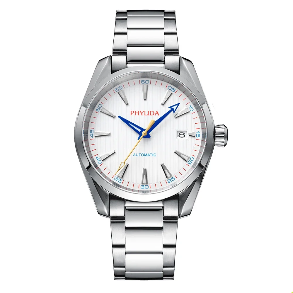 PHYLIDA 40MM 100m Men Automatic Watch Mechanical Wristwatch NH3 Series Stainless Steel WristWatch White AQUA Golf Edition