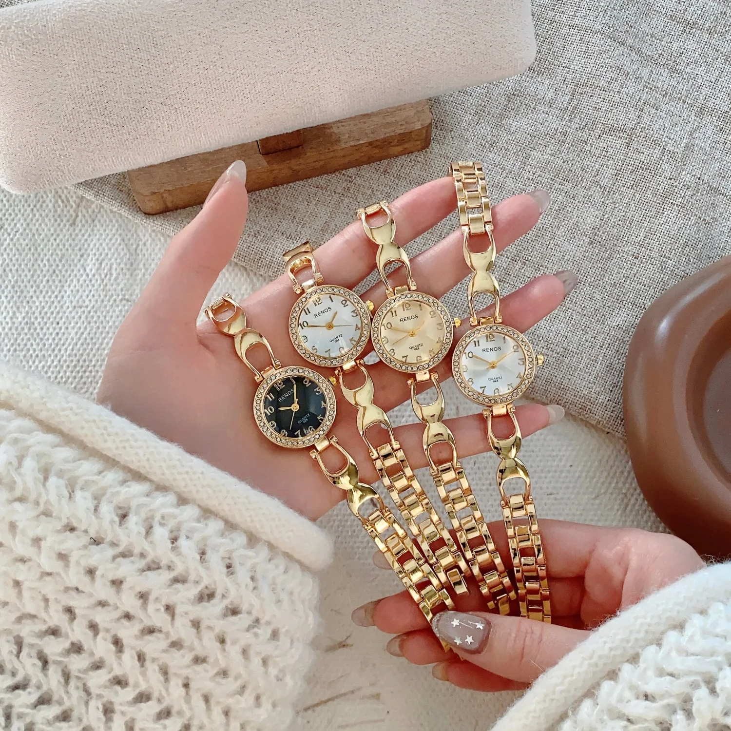 

Женские кварцевые часы с арабскими цифрами и круглым циферблатом, модные наручные часы со стразами, браслет-цепочка, женские часы, Reloj Mujer