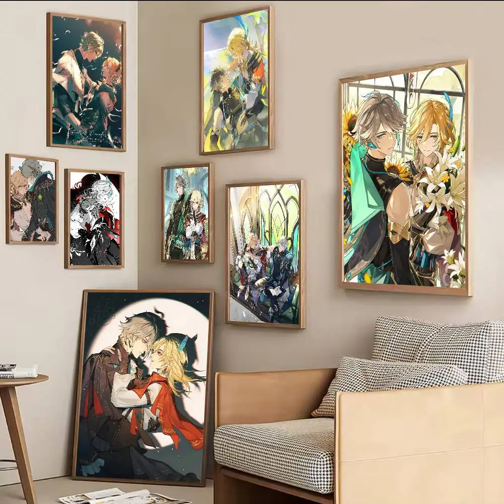 Genshin Impact Kaveh Alhaitham Anime Posters Sticky Whitepaper Sticker DIY Room Bar Cafe Kawaii Room Decor