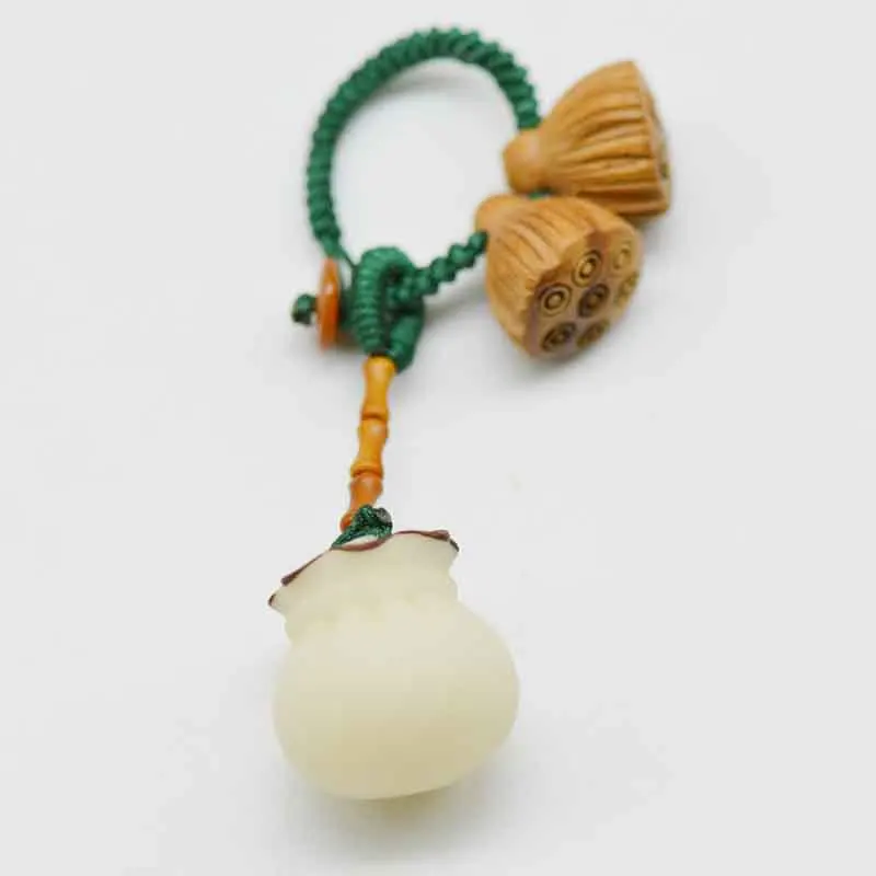New White Jade Bodhi Money Bag Keychain Pendant Creative Good Fortune Worry Bead Auto Lotus Phone Chain Charm For Men Women Gift