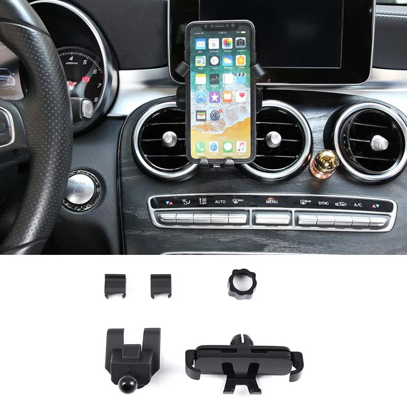 

1piece set ABS black For Mercedes-Benz C-Class W205 GLC 2015-2018 car central control air outlet mobile phone holder accessories