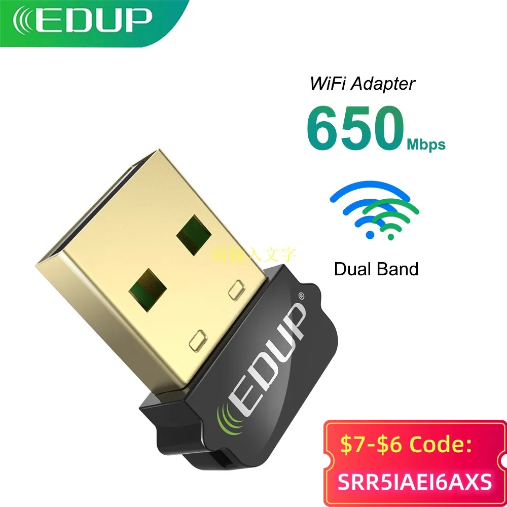 EDUP 1651 650Mbps USB WiFi adaptador 5G/2,4 GHz tarjeta de red inalámbrica Mini USB Dongle adaptador portátil receptor para ordenador portátil WIN11