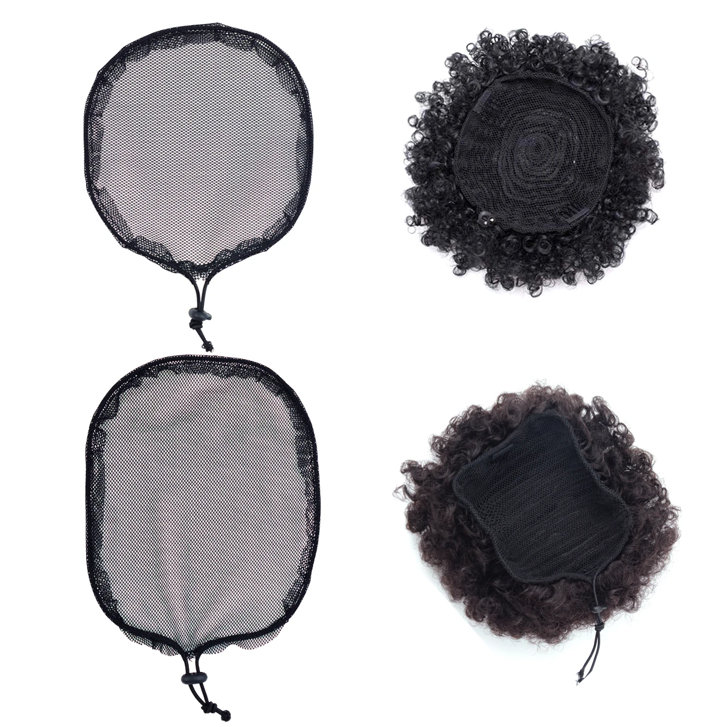 1 Pc Hair Bun Net Ponytail Hair Net with Adjustable Strap Base Wig Cap for Making Ponytail Afro Puff Hair Bundles Hairnets