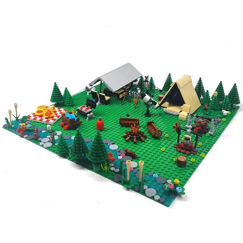 MOC Outdoor Camping und Picknick Zelt Modell Baustein Szene Lagerfeuer Braten Huhn Rolle Klappstuhl Ziegel Tisch Spielzeug Kind Geschenk