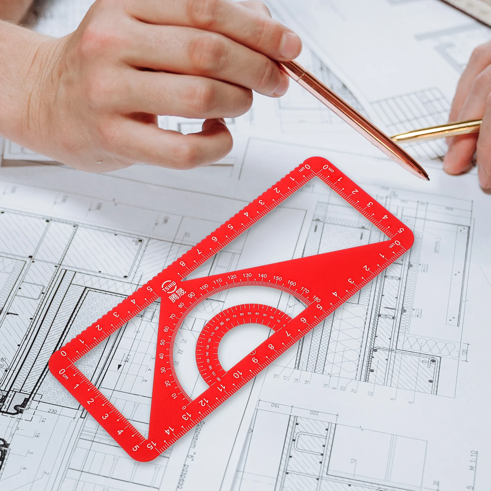 

Multipurpose Aluminum Alloy Ruler Foldable Architecture Drawing Triangle Red Measuring Tool Portable School Stationery