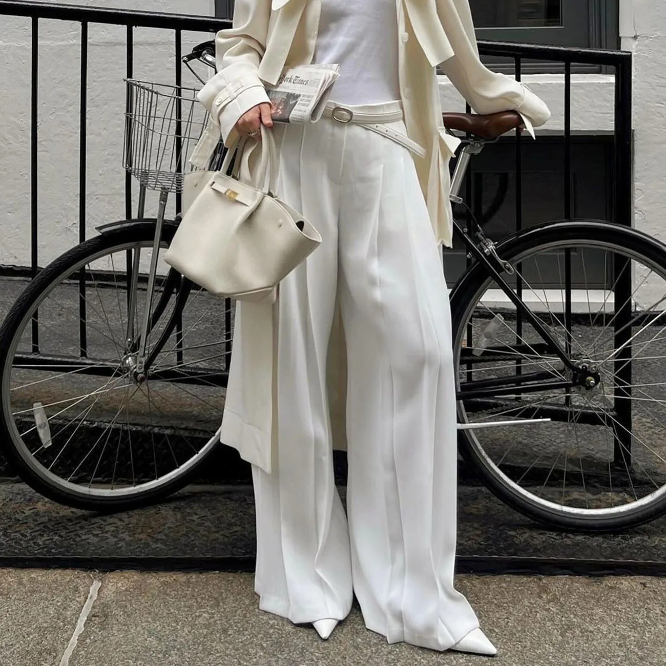 WXOY Women High Waist Pants Wide Leg Elastic Pleated Loose Fit Elegant Casual Office Lady Daily City Commuting Work Trousers