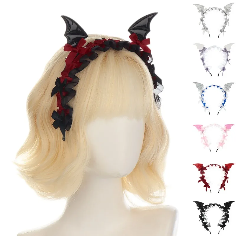 

Halloween Bat Lace Headband, Dark Goth Style Lolita Women's Japanese Hair Accessories Cos Live Headgear Props