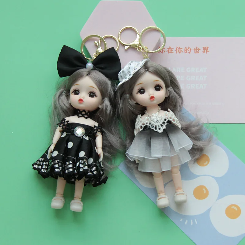 17cm Fashion Cute Girl Princess Doll Key Pendant 1/8 BJD Exquisite Makeup Long Curly Hair Joints Movable Princess Doll Kids Gift