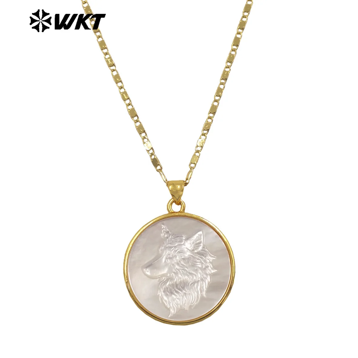 

WT-JN352 Высококачественная позолоченная тонкая цепочка с круглой шваброй, ожерелье с подвеской в виде ручной работы с рисунком волка, как ежедневные ювелирные изделия