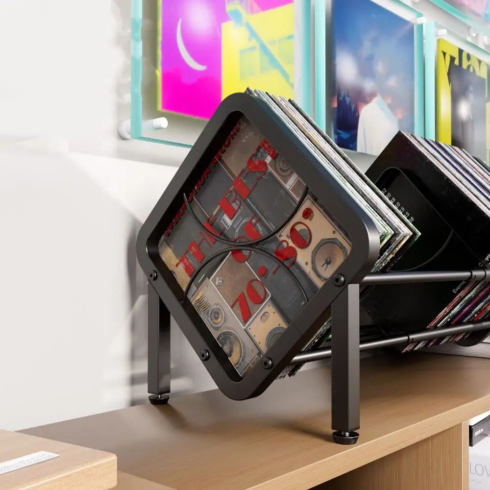 الكربون الصلب حامل سجل فينيل سعة كبيرة أسود طبقة واحدة حامل سجل المضادة للانزلاق قابل للتعديل CD سجل عرض المكتب #3