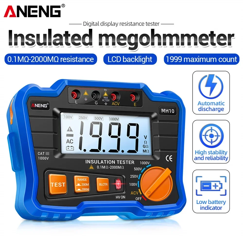 Imagem -02 - Blue Cor hd Resistência Medidores Ohmmeter Tester Teste de Resistência Isolamento Ohmer Medidor Medidores Ferramentas 0.1 mo a 2000 Mhz Aneng-mh10