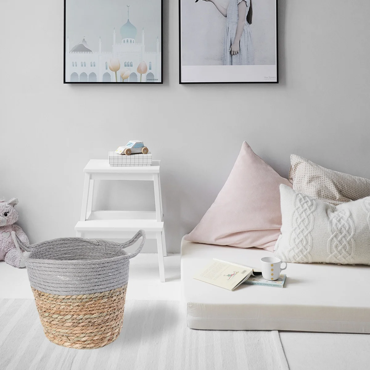 

1Pcs Rattan Flowerpot Grey Khaki 20cm Large Capacity Hanging Planter Nordic Style Woven Storage Basket Rattan Woven Basket