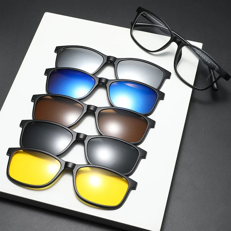 Eyeglasses Frame Men Women With 5 PCS Clip On Polarized Sunglasses Spectacle Magnetic Glasses Male UV400 Eyeglasses image 3