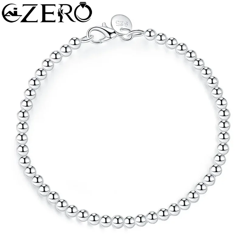 For Women 925 Sterling Silver 4mm Bead Gold Color Chain Bracelet Cute Wedding Lady Fashion Charm Jewelry Birthday Gift