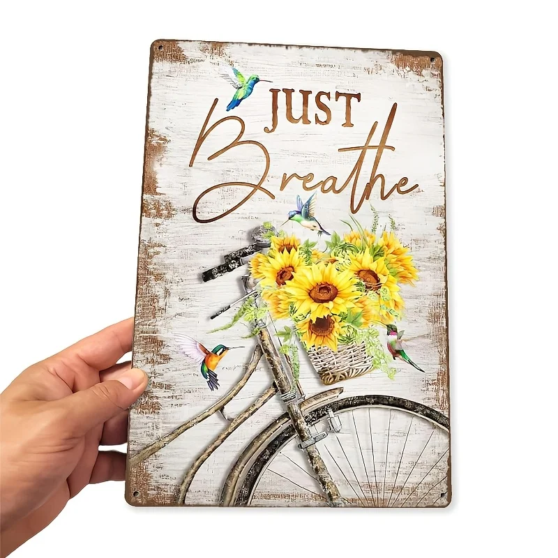 Room Decor  Just Breathe Vintage Metal Sign,  Rustic Iron Wall Art, Inspirational Plaque for Farmhouse, Garden, Balcony, Indoor