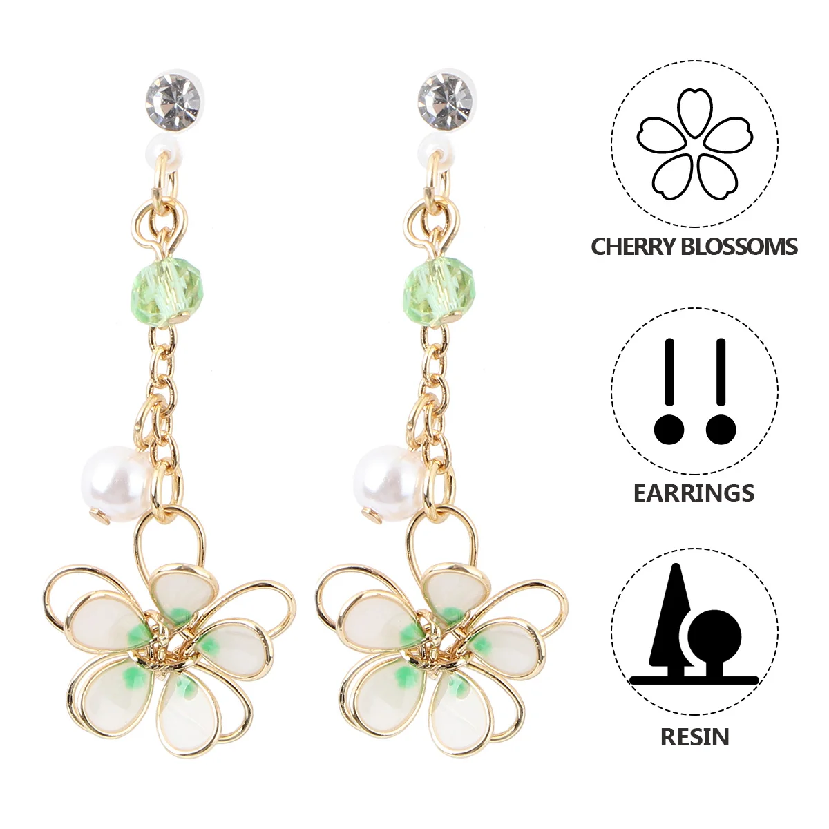 

1Pair Cherry Blossom Earrings Double Layer Flower Shaped Alloy Elves Ear Drop Fashionable Sweet Lightweight Casual Jewelry Gift