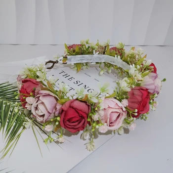 장미 꽃 머리띠 웨딩 헤어 액세서리, 여성 머리 장식, 약혼 헤드피스, 신부 헤어웨어, 꽃 왕관 화환 