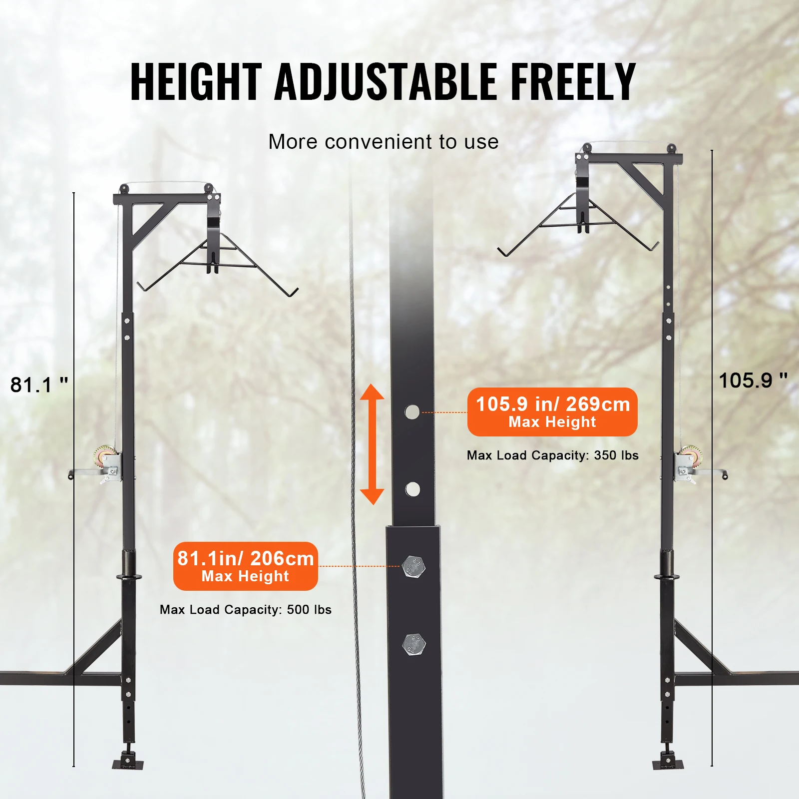 Imagem -05 - Vevor-hitch Mounted Deer Hoist Altura Ajustável do Jogo do Caminhão com Guincho Lift Gamer Conjunto para Elevação de Carga Livre 400 500 Lbs