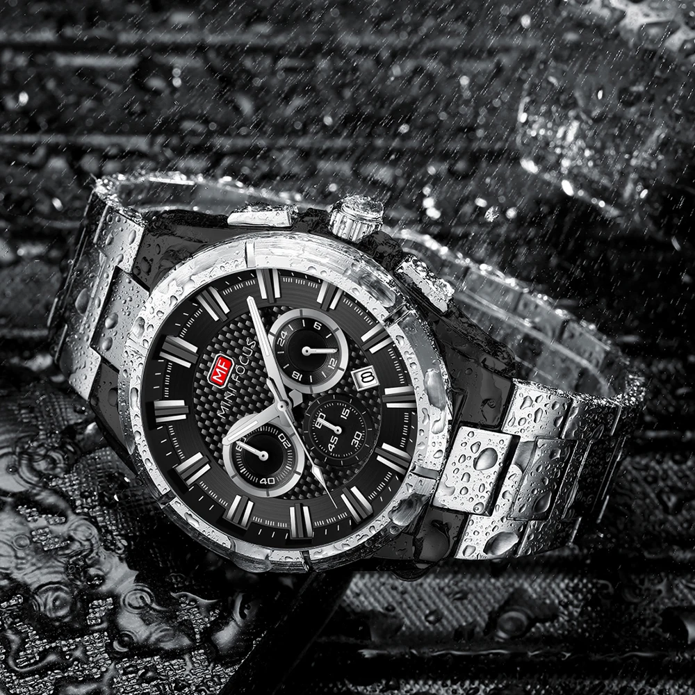MINI FOCUS Luxury Watch for Man Quartz Business Men Watch Waterproof Luminous Stainless Steel Chronograph Men's Watches 0495G