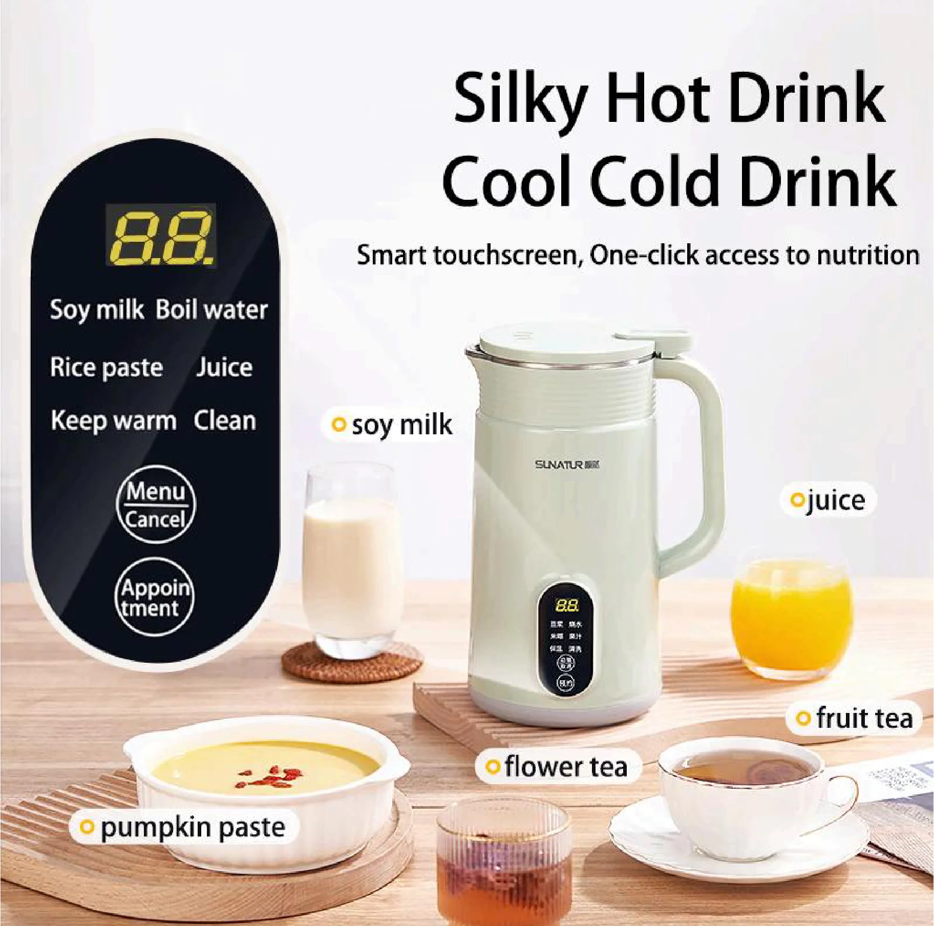 SUNATUR 600w Soybean Milk Maker - 800ml Heated Wall Breaking Machine, for Nut Vegetable (HB-B6K)