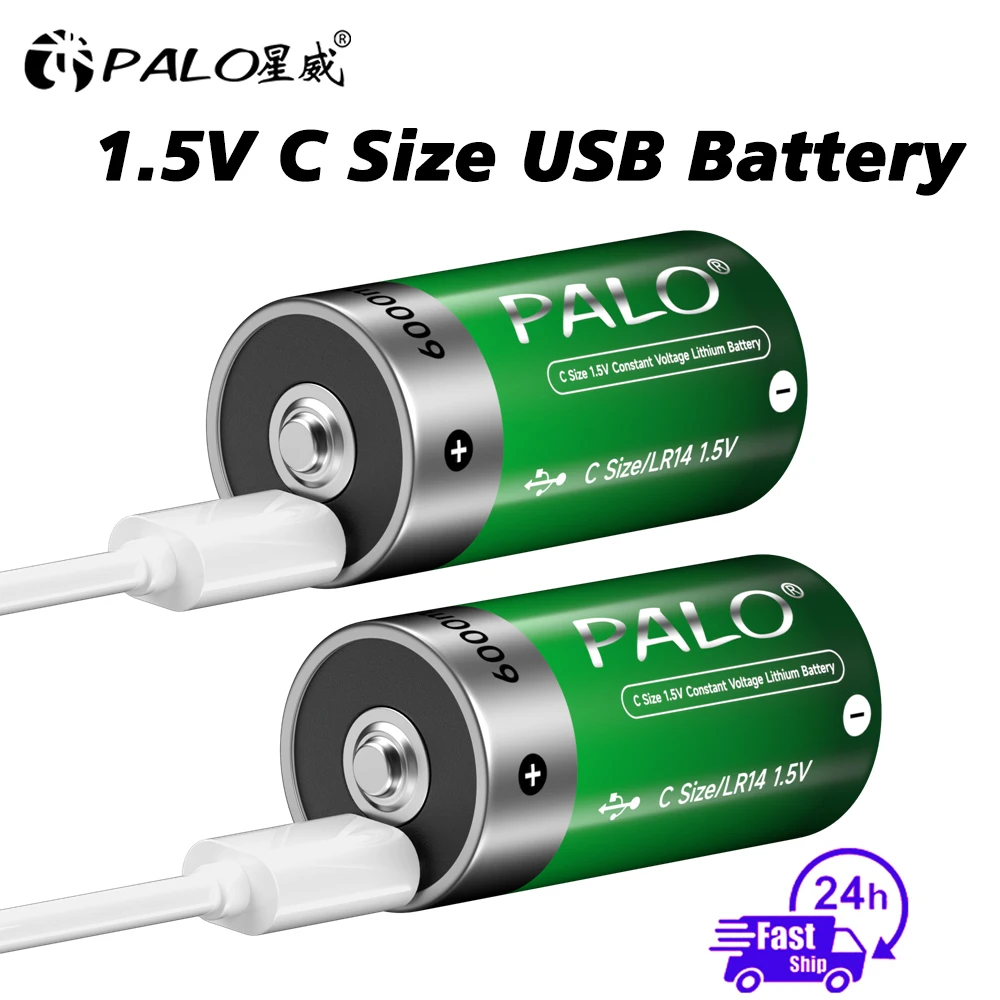 PALO 1,5 V 6000 mWh Akumulator litowy USB o rozmiarze C Akumulator LR14 do ładowania przez kabel USB typu C