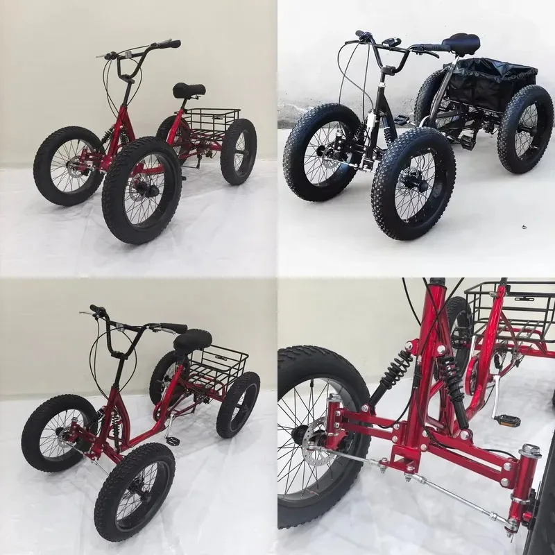Fat tire four-wheel scooter aluminum alloy wheels disc brakes 7-speed 20-inch steel frame full shock-absorbing road bike
