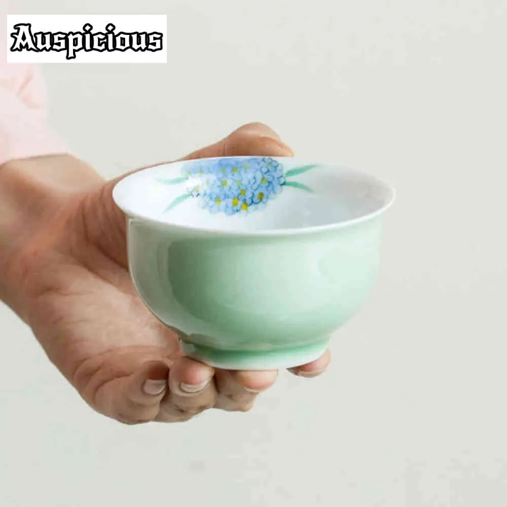 

125ml Pure Hand-painted Embroidered Ball Flower Ceramic Teacup Handmade Plum Green Tea Bowl Single Master Cup Jianzhan Teaware