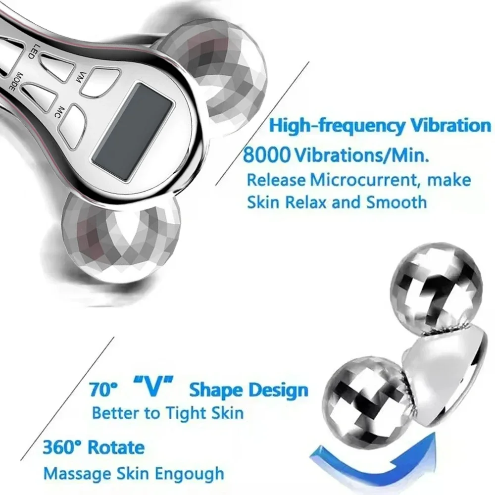 4D EMS Viso Massaggiatore Rullo Microcorrente Vibrazione Viso V Lifting Dispositivi di Massaggio Strumento di Cura Della Pelle di Bellezza Per Il Collo Occhi Corpo