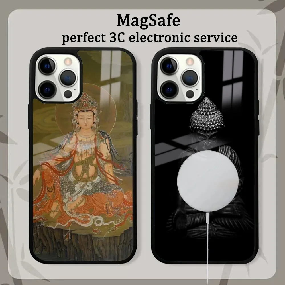 Buddhism Buddha Statue Gautama Om Hamsa Zen Phone Case For iPhone16 15 14 13 12 11 Pro Max Plus Mini Mirror Magnetic Cover