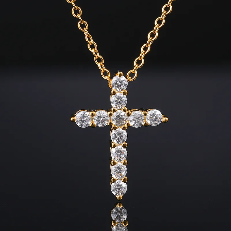 S925 silver moissanite pendant European and American cross-border cross pendant necklace ins simple jewelry factory direct sales