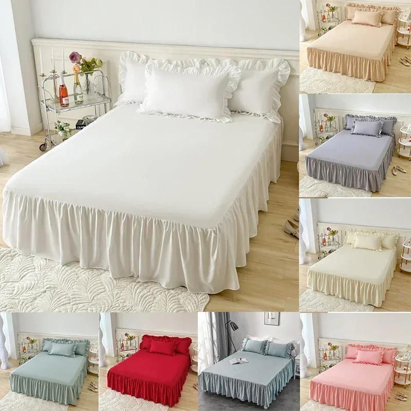 Solid Color Bed Skirt Lace Ruffled Bed Skirt 1pcs Cover Bedroom Beds Cover Bed Skirt Non-slip Mattress Cover Bedsheet Bedspread