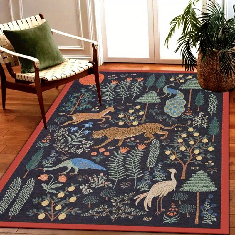 Tropical Rainforest Pattern Rug, Area Carpet, Suitable for Living Room, Bedroom, Balcony, Machine Washable, Indoor and Outdoor