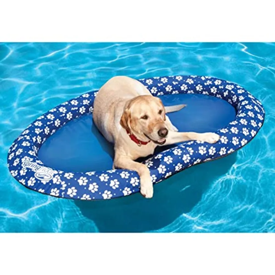 Spring Float Dog Raft For Large Dogs 65 Lbs And Up Made Of Durable Vinyl In Blue With Extra Stability And Comfort